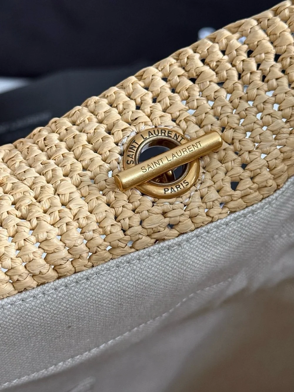 Saint Laurent Beige Crochet Tote with Chain & Leather Straps